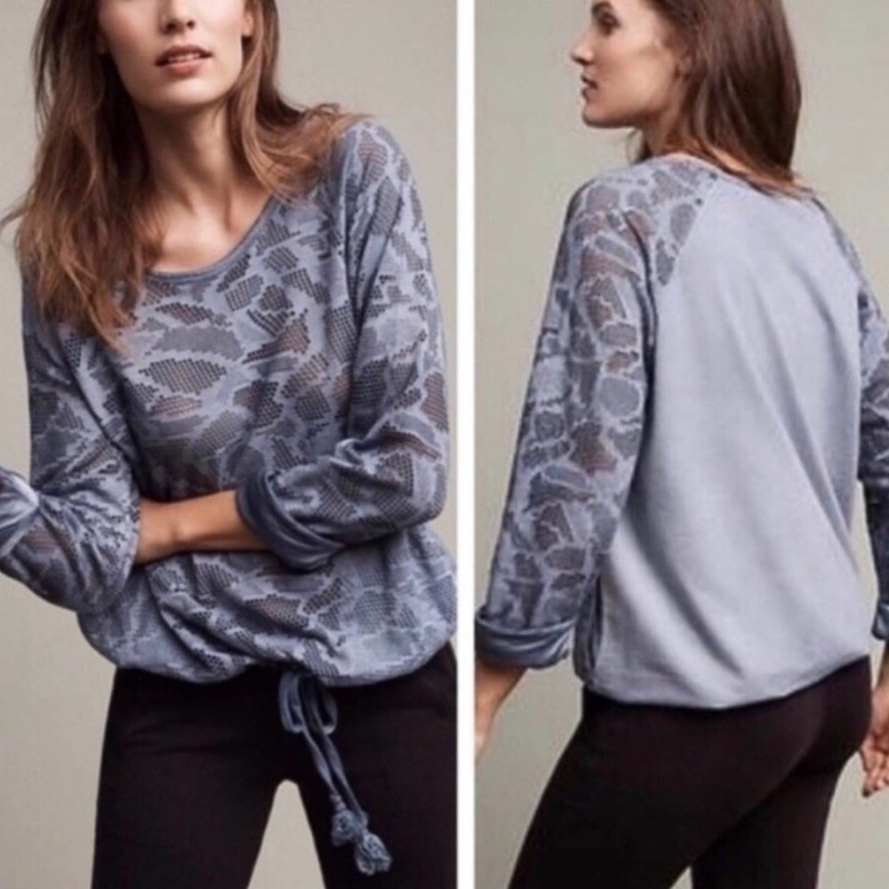 Anthropologie Saturday Sunday Blue Perforated Tie Waist Top M Blue 8152
